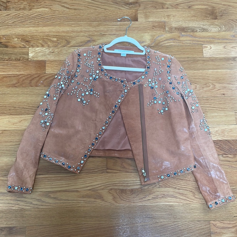 Diane Von Furstenberg Leather Studded Jacket size 4